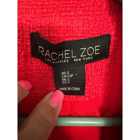 Rachel Zoe Women Red Long Sleeve Fringe Edges Tweed Blazer Pea coat Size Small - Picture 4 of 5
